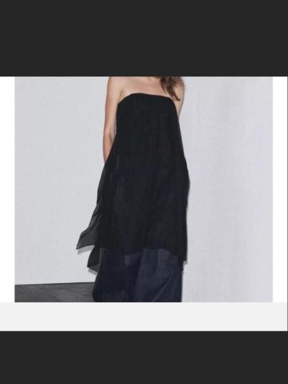Zara Black Strapless Sheer Overlay Crop Top - Picture 5 of 7